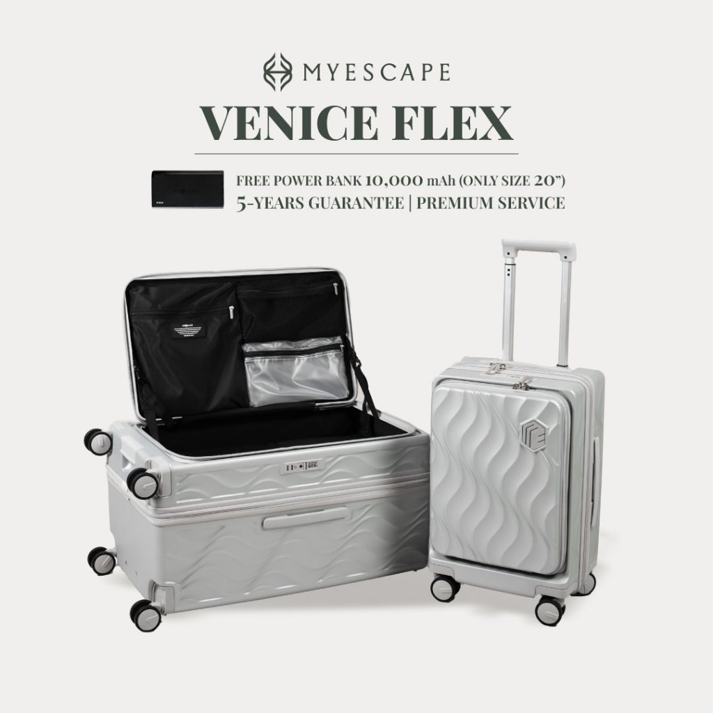 MYESCAPE VENICE FLEX กระเป๋าเดินทาง Luggage ดีไซน์เปิดหน้า โครงซิปขยายได้ 25% มี TSA Lock รับประกัน 5 ปี 20/30 นิ้ว