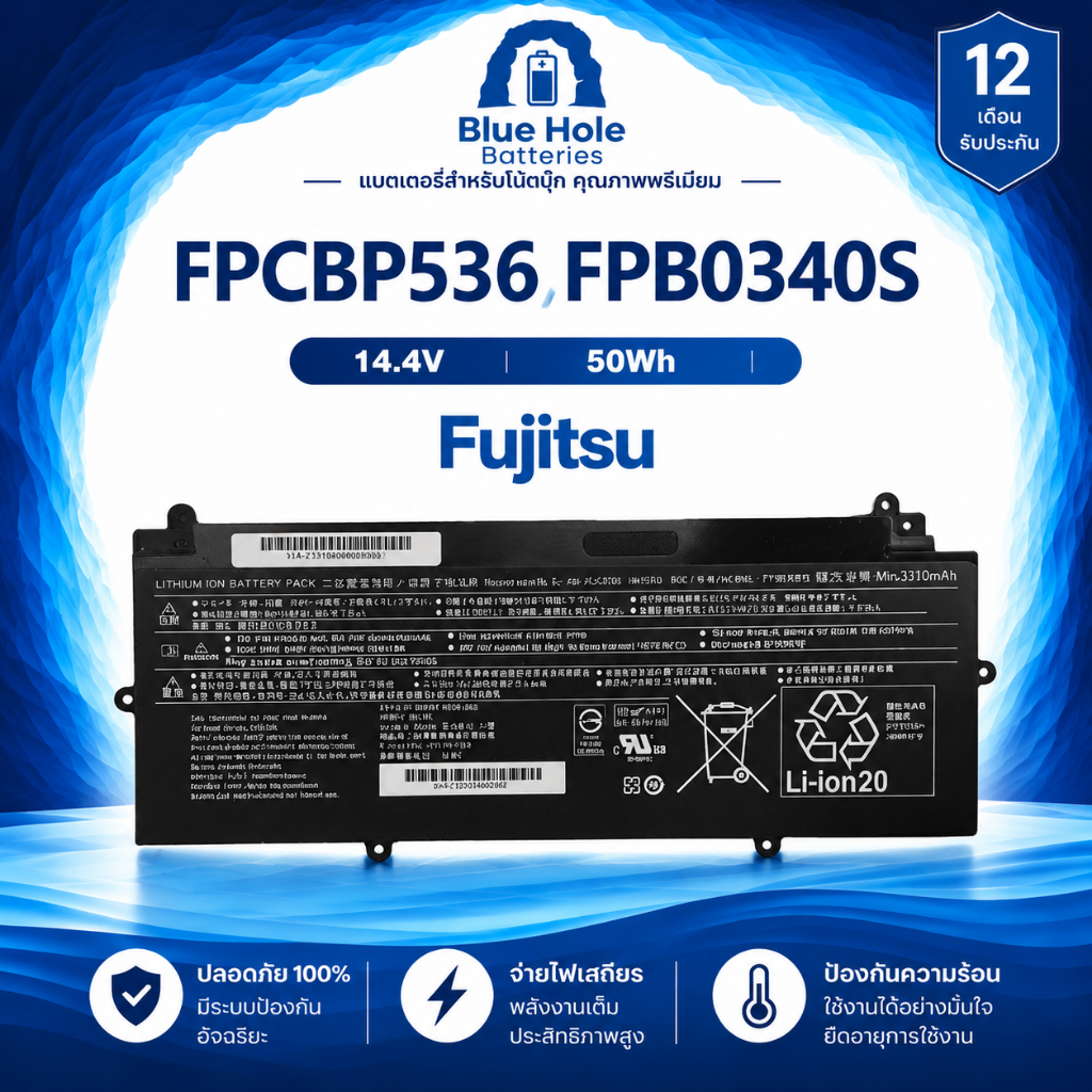 แบตเตอรี่บลูโฮล FPCBP536/FPB0340S 14.4V 50Wh สำหรับ Fujitsu U937 U938 U939 U939X คุณภาพสูง จากโรงงาน
