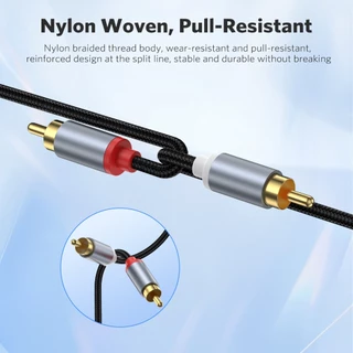 MEEGOO สายเสียงแปลง 3.5 มิลลิเมตร เป็น 2 RCA หัวบัว ความยาว 2 เมตร สายถักไนลอน หัวชุบทอง ส่งสัญญาณเสียงใสไร้เสียงรบกวน
