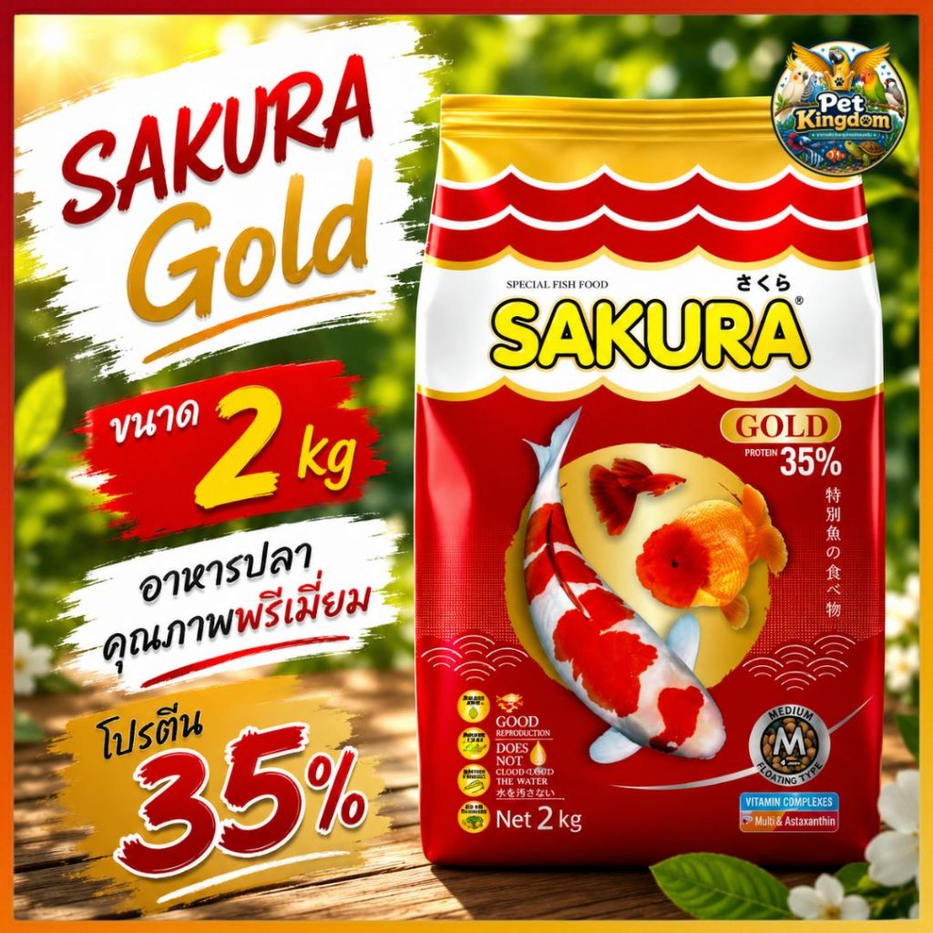 SAKURA Gold 2KG อาหารปลาทอง อาหารปลาคาร์ฟ อาหารปลาสวยงาม โปรตีน 35%