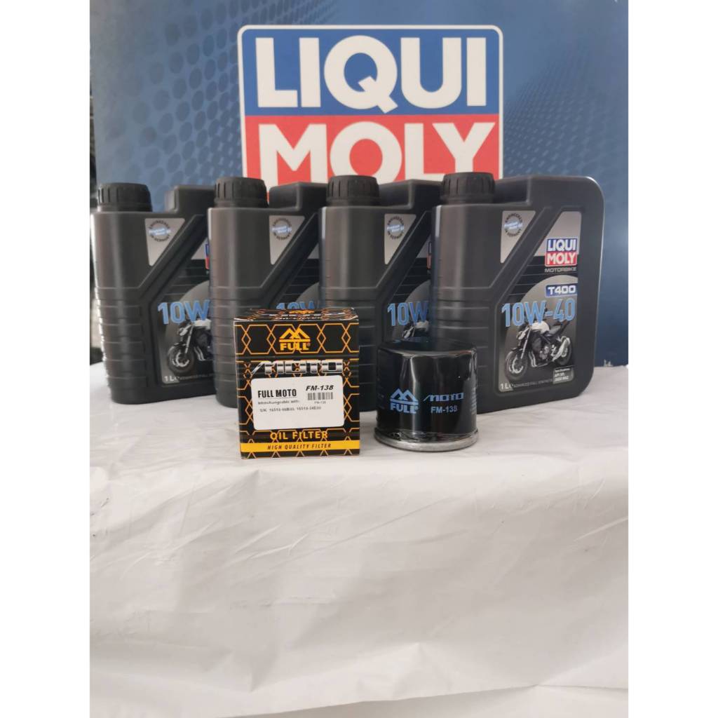 ชุดถ่ายน้ำมันเครื่อง LIQUI MOLY(T400) 10W-40 4 ลิตร ฟรี กรองน้ำมันเครื่อง FM-138 สำหรับ SUZUKI GSX-R
