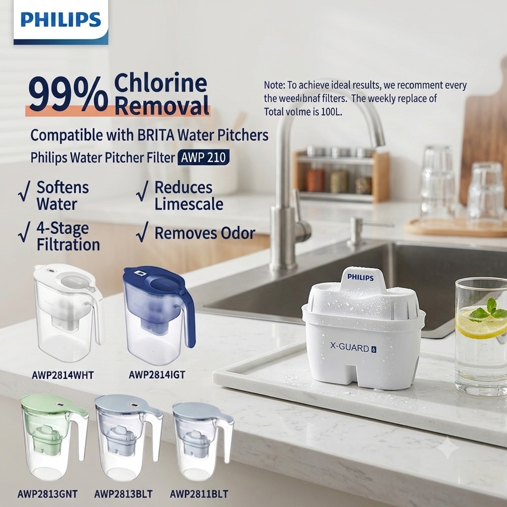 ไส้กรองน้ำ (3ชิ้น) สำหรับ PHILIPS AWP211 AWP213 BRITA AHP-L8 ใช้กับเหยือก AWP2933 AWP2397 AWP2980WH 