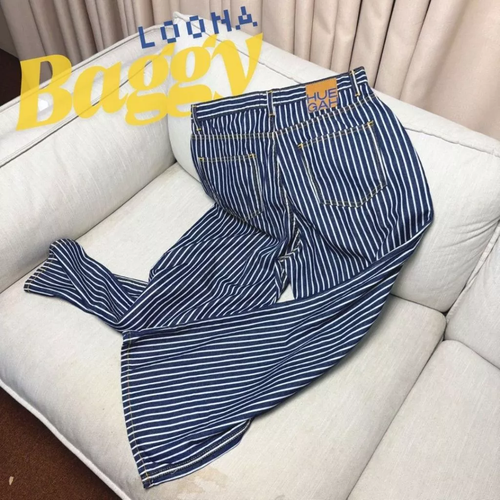 [เก็บโค้ด ลด 25%]📍พร้อมส่ง 👈HUEGAH LOONA BAGGY DENIM (L-12XL) กางเกงยีนส์ขากระบอกใหญ่ ลายทาง