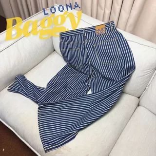 [เก็บโค้ด ลด 25%]📍พร้อมส่ง 👈HUEGAH LOONA BAGGY DENIM (L-12XL) กางเกงยีนส์ขากระบอกใหญ่ ลายทาง