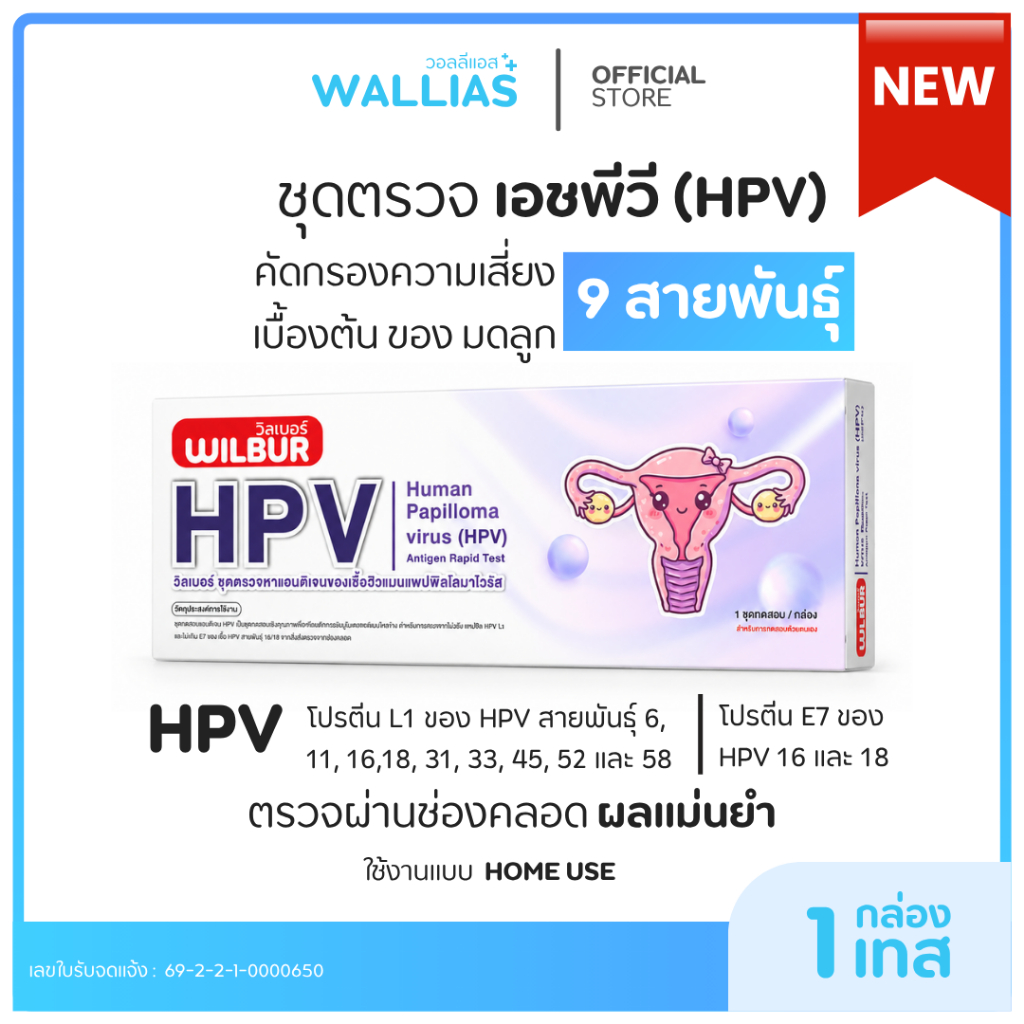WILBUR ชุดตรวจคัดกรอง HPV 9 สายพันธุ์ ตรวจเองที่บ้าน ครอบคลุม HPV 16/18 ความแม่นยำสูงชุดตรวจสุขภาพผู