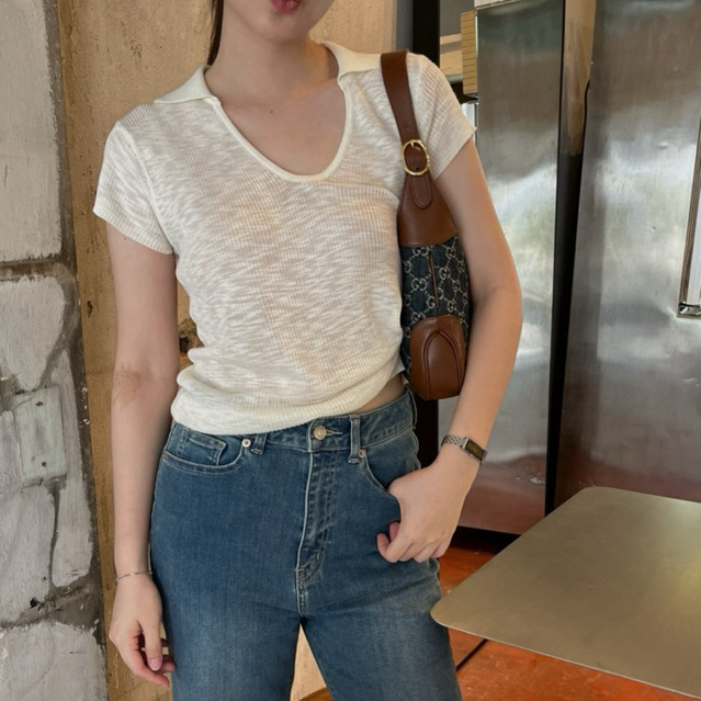 urban apparels | pei knitted tee เสื้อยืดผ้านิตคอวีมีปก เนื้อบางเบาใส่สบาย ไม่ต้องรีด
