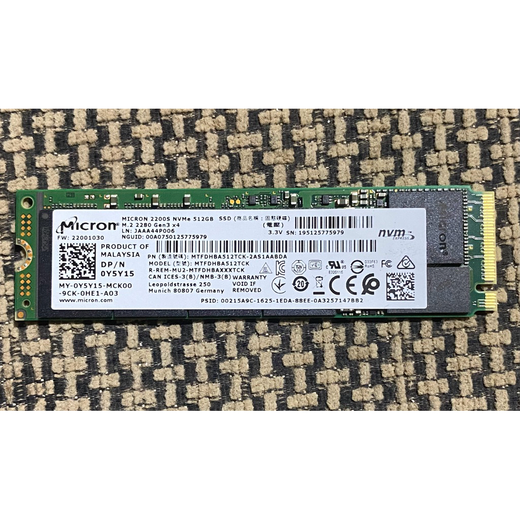 Micron 2200S 512gb PCIe NVMe M2 2280 Gen3x4 มือสองสภาพสวย