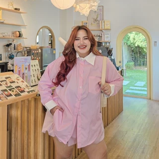 *ส่งด่วน-ส่งทุกวัน*เสื้อเชิ้ต แขนยาวคอปก ***ผ้าทอลายริ้วเล็ก*** แต่งปกปลายแขน สีขาว 4 สี 4 ไซส์