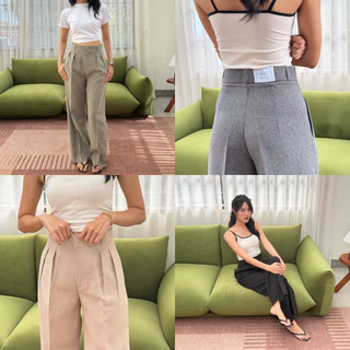 กางเกงทรงกระบอกกลาง รุ่น June pants แต่งจีบทวิติผ้ามีเทกเจอร์เฉพาะตัวใส่เเล้วดูโดดเด่นเเต่งดีเทลป้ายด้านหลังน่ารักมาก