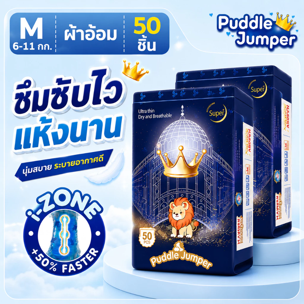 ซื้อ 1 แถม 1 Puddle Jumper 50 ชิ้น ผ้าอ้อม แพมเพิสเด็ก ผ้าอ้อมกางเกง เด็ก นุ่ม บางเบา BABY DIAPER PANTS M-5XL