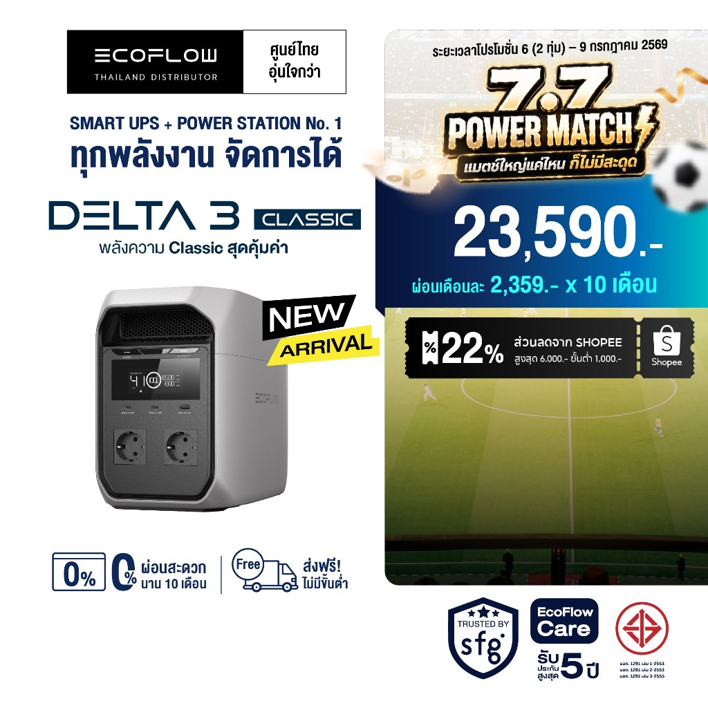 EcoFlow DELTA 3 Classic Portable Power Station (Socket EU) แบตเตอรี่สำรอง อเนกประสงค์ พกพา พาวเวอร์สเตชั่น