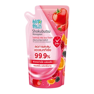 (แพ็ค 3 ถุง) SHOKUBUTSU ครีมอาบน้ำ โชกุบุสซึ โมโนกาตาริ สูตรผิวนุ่มชุ่มชื่นเสมือนอาบน้ำนม (ถุงเติม) 400-500 มล.