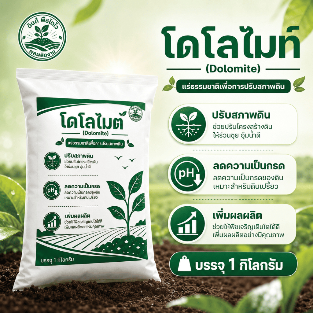 ( ขนาด 1 กิโล ) โดโลไมท์ เกรดพิเศษ แร่โดโลไมท์ แร่ธรรมชาติที่มี แคลเซียม (Ca) + เเมกนีเซียม (Mg) ปรับสภาพดิน แก้ปัญหาดิน