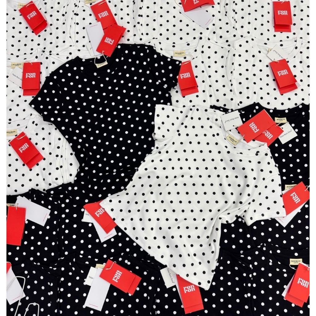 🍊 VL 5345 เสื้อยืดแขนสั้น ลายจุด polka dot ผ้าดีใส่สบาย