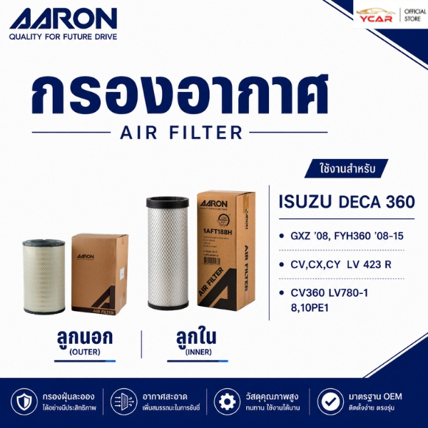 AARON กรองอากาศ ISUZU DECA 360 • GXZ '08, FYH360 '08-15 • CV,CX,CY LV 423 R • CV360 LV780-1 8,10PE1 