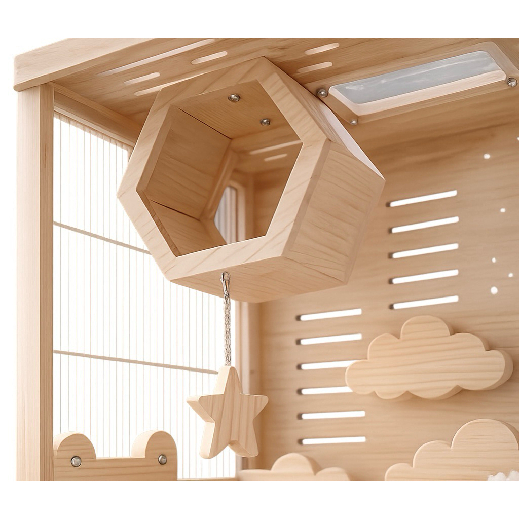LP146 บ้านสัตว์เลี้ยง ทำจากไม้สน ปลอดภัยกับสัตว์เลี้ยงฟันแทะ ติดตั้งง่าย บ้านกล่อง ชินชิล่า บ้านกล่องหกเหลี่ยม