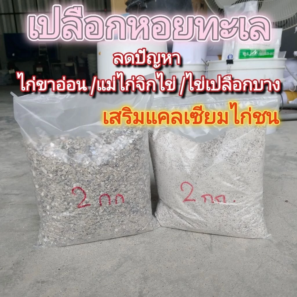 เปลือกหอยทะเล​ป่น​ ละเอียด/หยาบ แคลเซียมสำหรับสัตว์​ ไก่ขาอ่อน​ (2กก.)