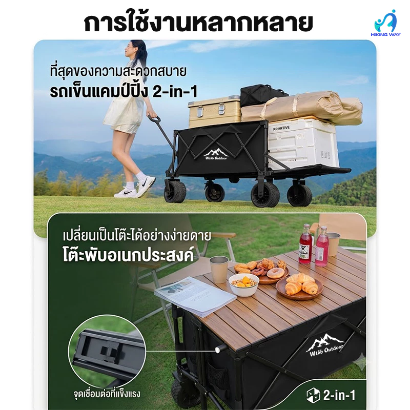 รถเข็นแคมป์ปิ้ง รถเข็นพับได้ รถเข็นของ รับน้ำหนัก300KG ล้อ360° มีเบรก ด้ามจับปรับระดับ พับเก็บได้ thumbnail 6