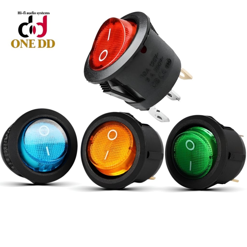 สวิตซ์กลม 3ขา 20มม. 6A 250V AC สีแดง สวิทช์