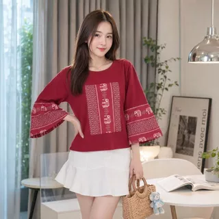 เสื้อผ้าฝ้ายแขนกระดิ่ง-ลายช้าง