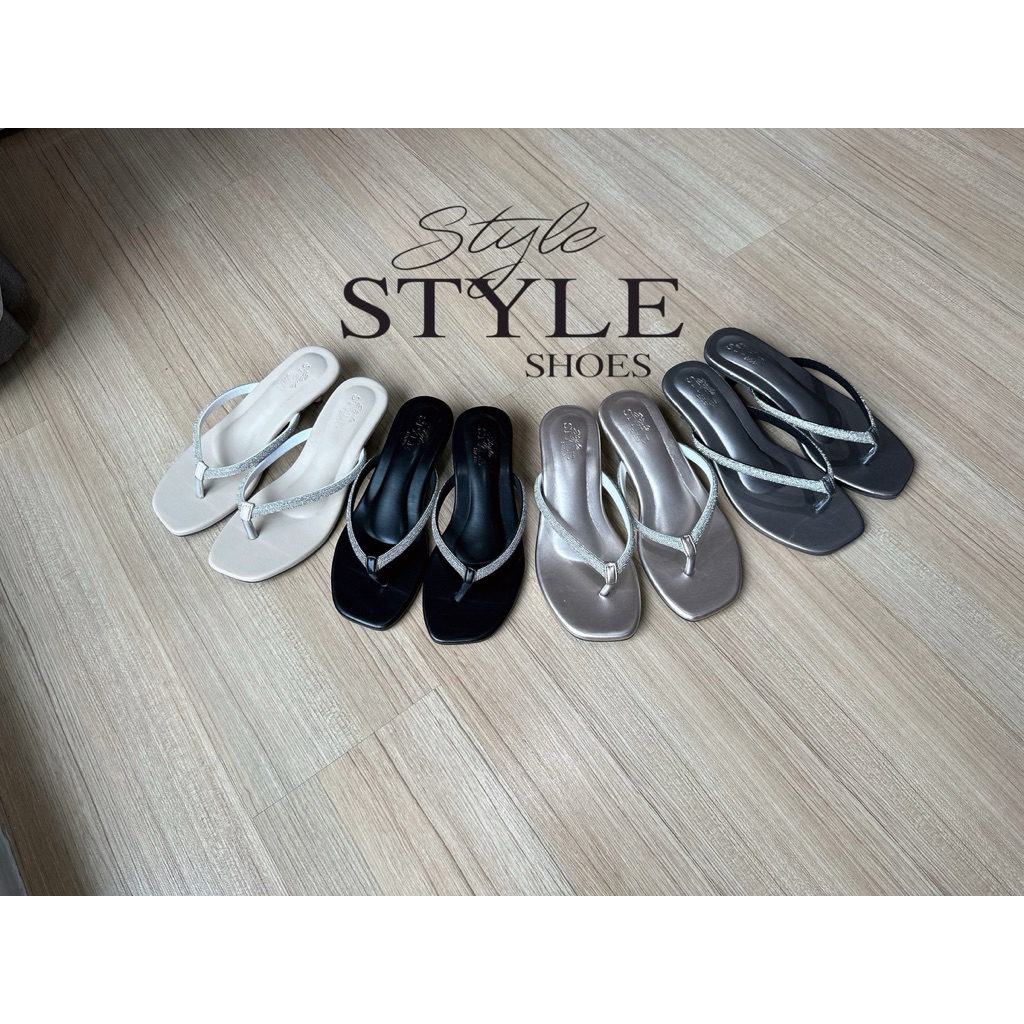 Style shoes รุ่น Faye รองเท้าคีบเพชรสวยมีสไตล์ ตะกร้านี้มี 2 ส้น ไซส์36-44 ส้นสูง1.5“