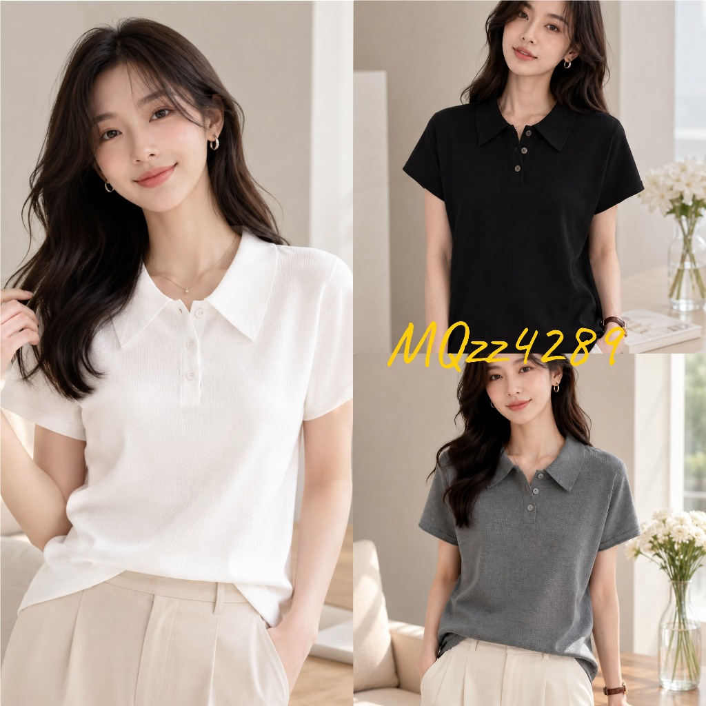 MQzz4289 (45199) เสื้อไหมพรมคอปก ทรงสุภาพ ใส่ง่าย ดูแพง Freesize