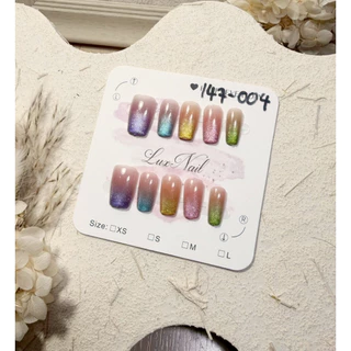 เล็บปลอมทรงสั้นสีลูกแก้วลายน่ารักมินิมอล FN147 5แถม1 ไซส์M ฟรีเซตกาว เล็บปลอมราคาส่ง เล็บปลอมติดไปเรียน