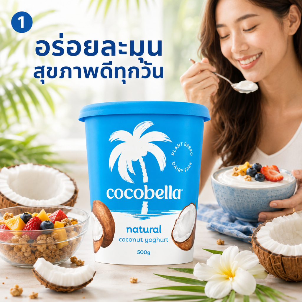 Cocobella coconut yoghurt Natural 500g โยเกิร์ตมะพร้าวแท้ รสธรรมชาติ วีแกน ปราศจากนมวัว