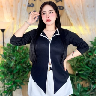 เสื้อสาวอวบ**อก36-44ยาว23 ผ้าร่องเนื้อนิ่ม แต่งแถบตรงคอทูโทน**รุ่น ดาวิทูโทน**
