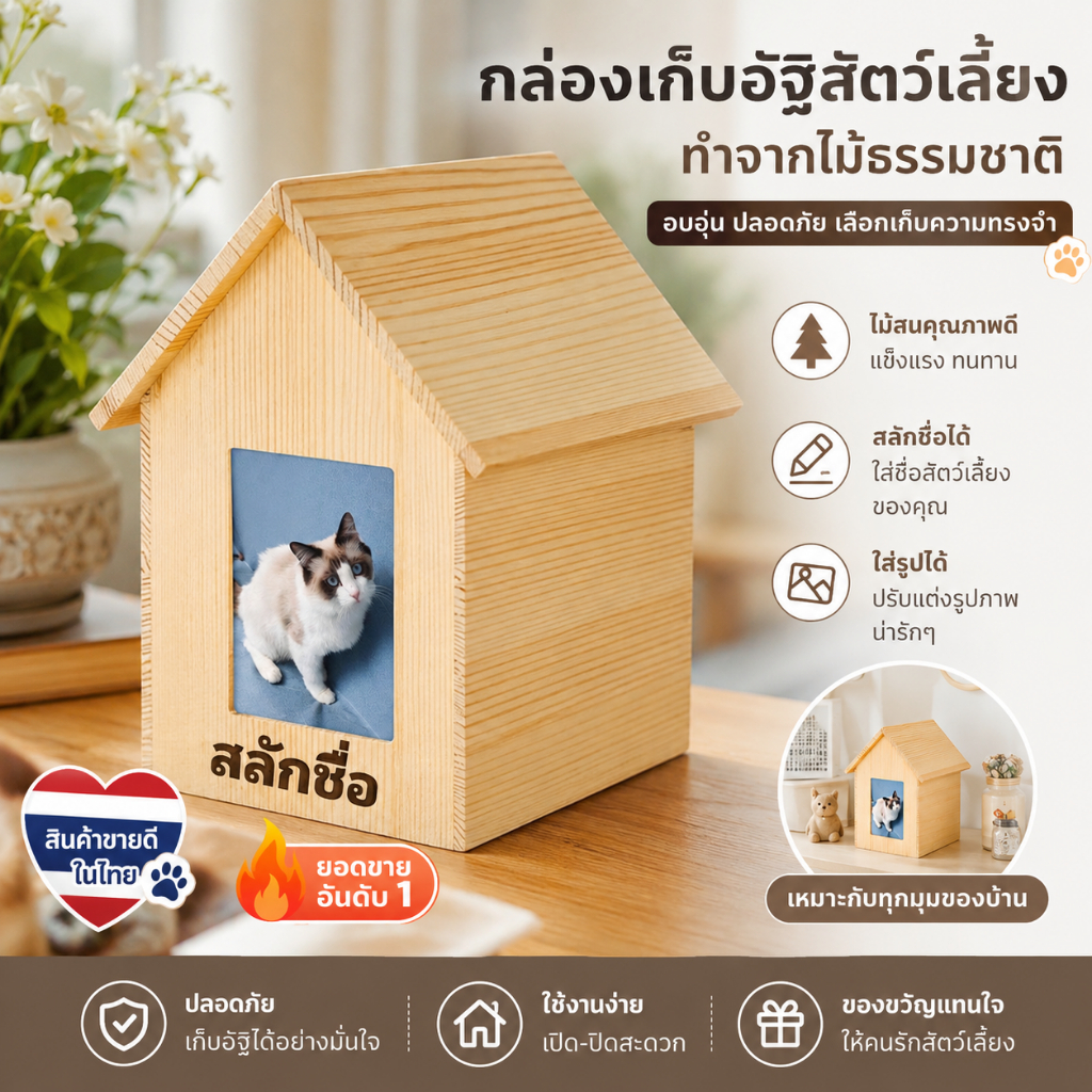 โกศสัตว์เลี้ยงไม้แท้ พรีเมียม พร้อมกรอบรูป สั่งทำรูปได้ ของขวัญแทนใจ เลเซอร์สลักตามต้องการ