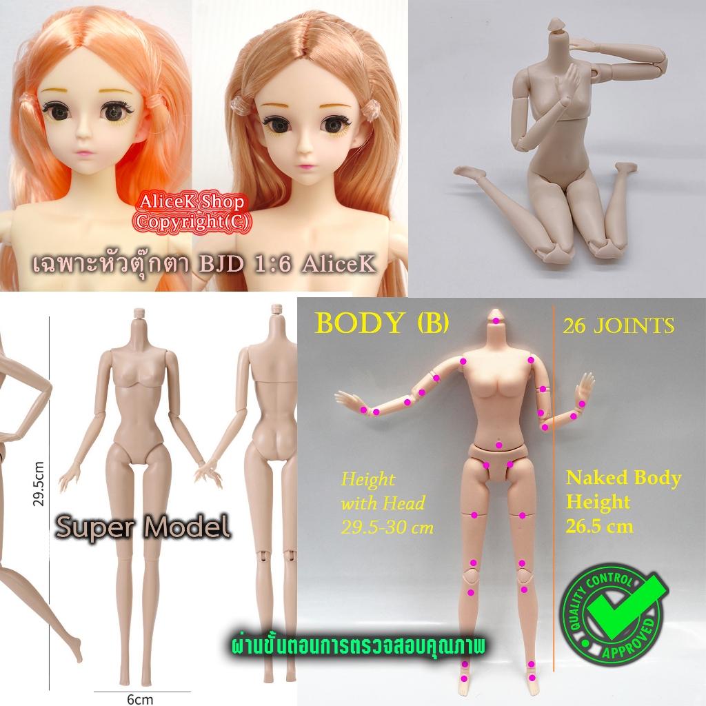 บอดี้ตุ๊กตาข้อต่อ ตุ๊กตาข้อต่อ BJD 1:6 11-26 Joints ความสูงรวมหัว 30cm - 33cm มีเฉพาะหัวตุ๊กตาแยกขาย
