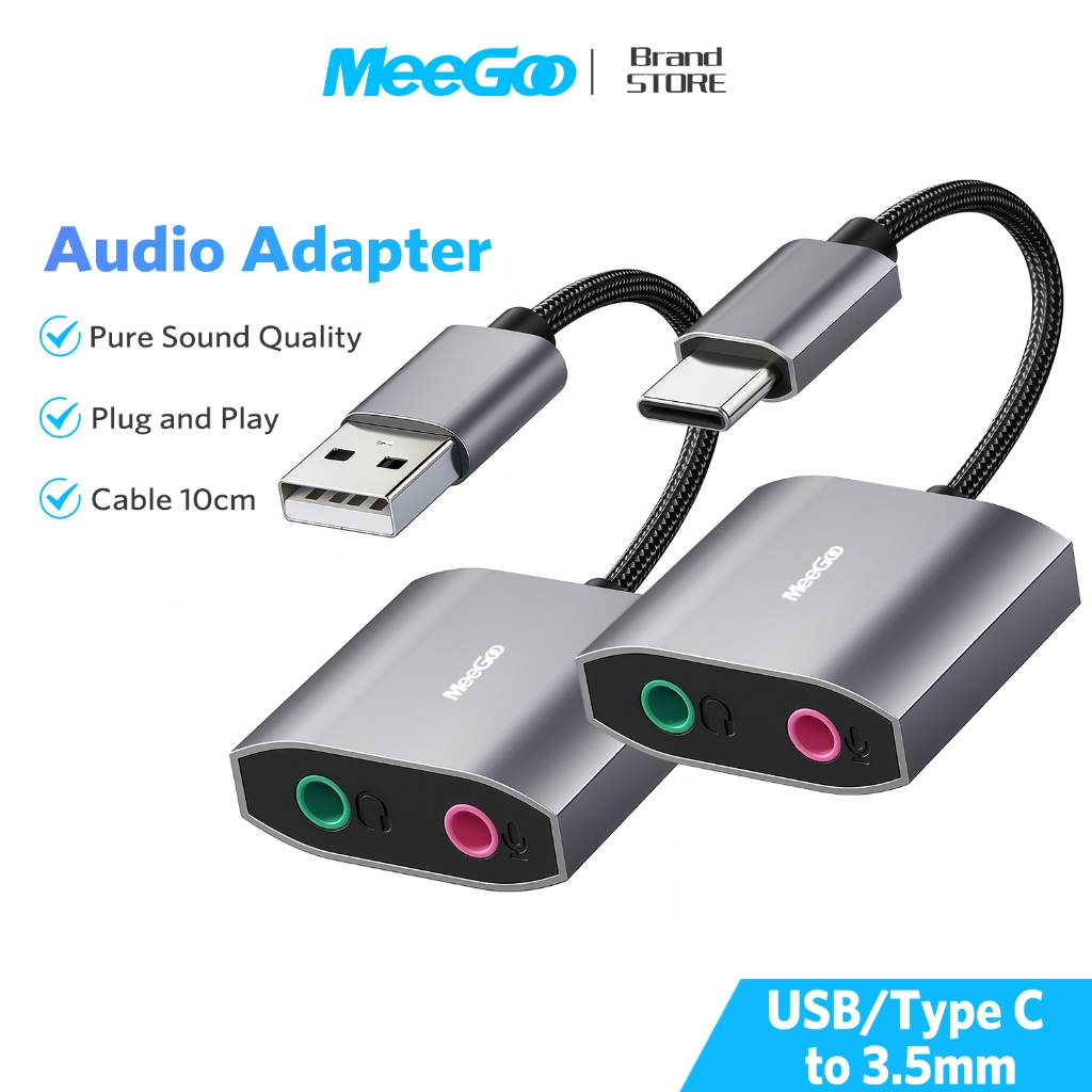 MEEGOO อะแดปเตอร์แยกเสียง USB Type-C แยกหูฟังกับไมค์ เสียบใช้เลย ไม่มีเสียงรบกวน