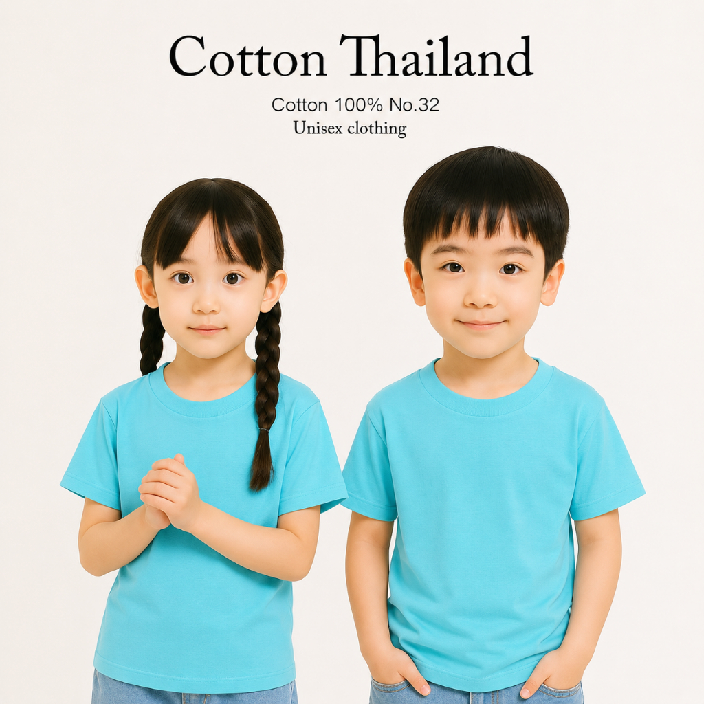 เสื้อยืดเด็ก Cotton แท้ 100% คอกลม แขนสั้น สีมิ้นเข้ม ใส่สบาย kid T-shirt