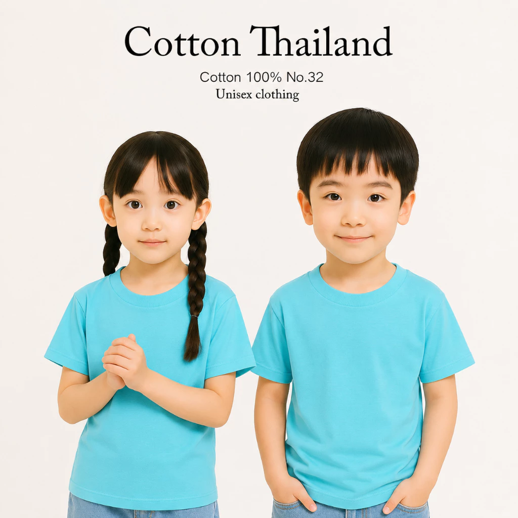 เสื้อยืดเด็ก Cotton แท้ 100% คอกลม แขนสั้น สีมิ้นเข้ม ใส่สบาย kid T-shirt