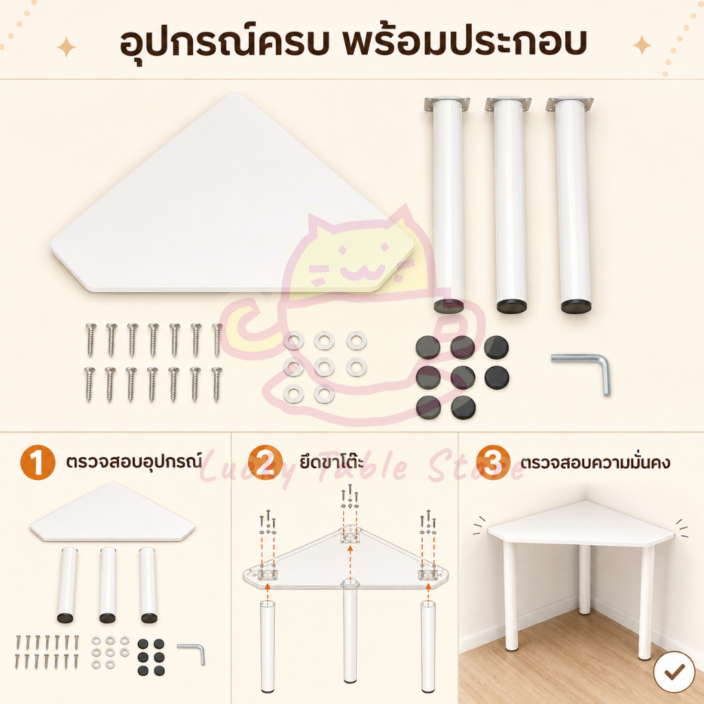 โต๊ะเข้ามุมสามเหลี่ยม สีขาว ขนาด 82/110 ซม. โต๊ะทำงาน รูปที่ 8
