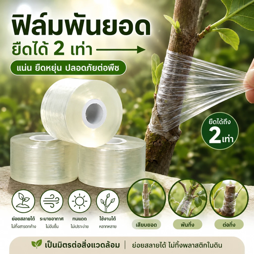 เทปตอนกิ่ง ยืดได้ 2 เท่า ย่อยสลายได้ โปร่งแสง ระบายอากาศ ไม่ทำร้ายกิ่งไม้ เทปเสียบยอด อุปกรณ์ทำสวน คุณภาพดี พร้อมส่ง