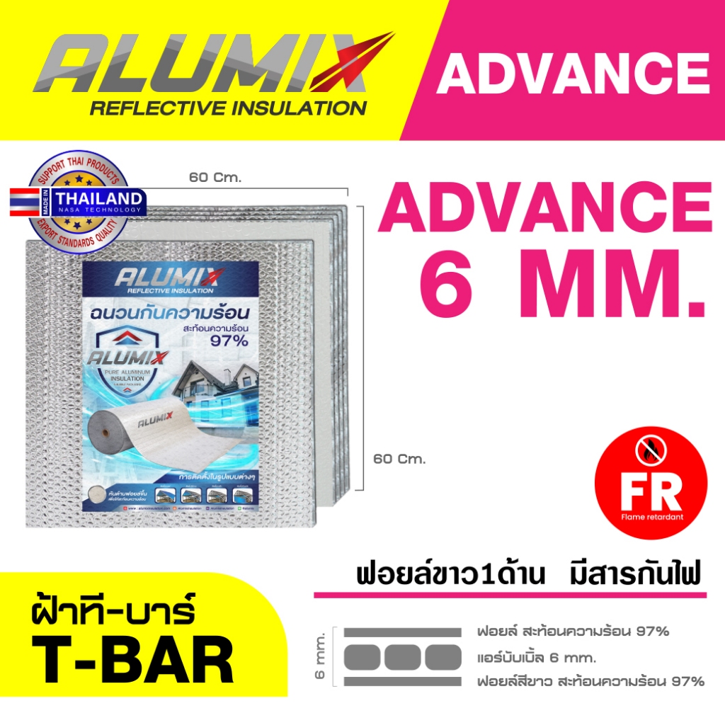 1แผ่น AV-CEL ฉนวนกันความร้อนบนฝ้า Ceiling 60ซมx60ซมx6มม ฟอยล์อลูมินั่มแท้ สะท้อน 97% ฟอร์ยสีขาว