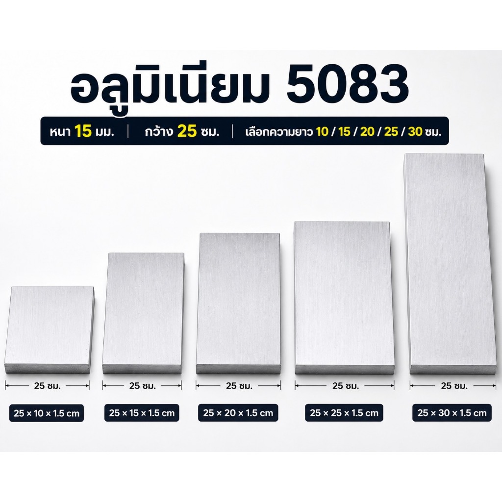 แผ่นอลูมิเนียม 5083 หนา 15 มม. กว้าง 250 มม. AL5083 เลือกความยาวได้