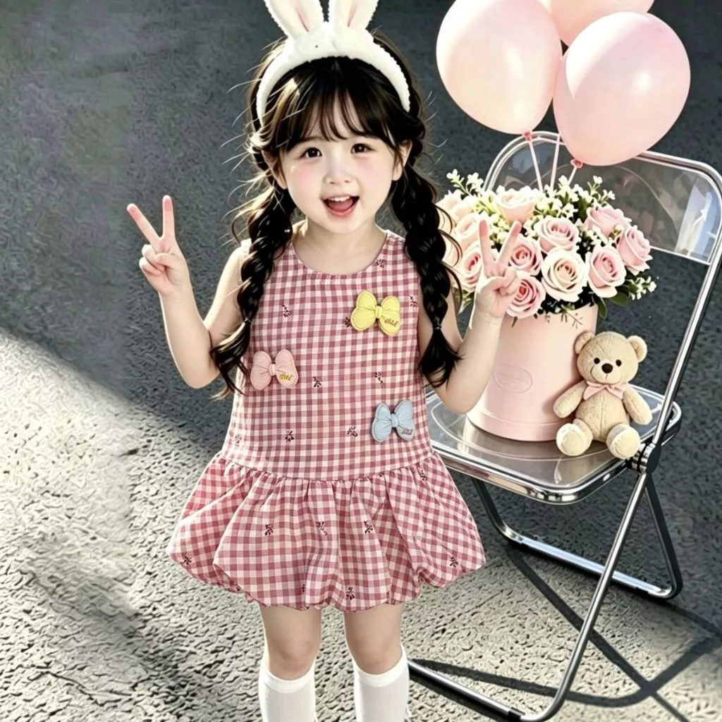 Babyonline(Y458)C4 (ส่งด่วน1วัน)ชุดกระโปรงแฟชั่นเด็กผู้หญิงลายสก็อตสุดน่ารัก