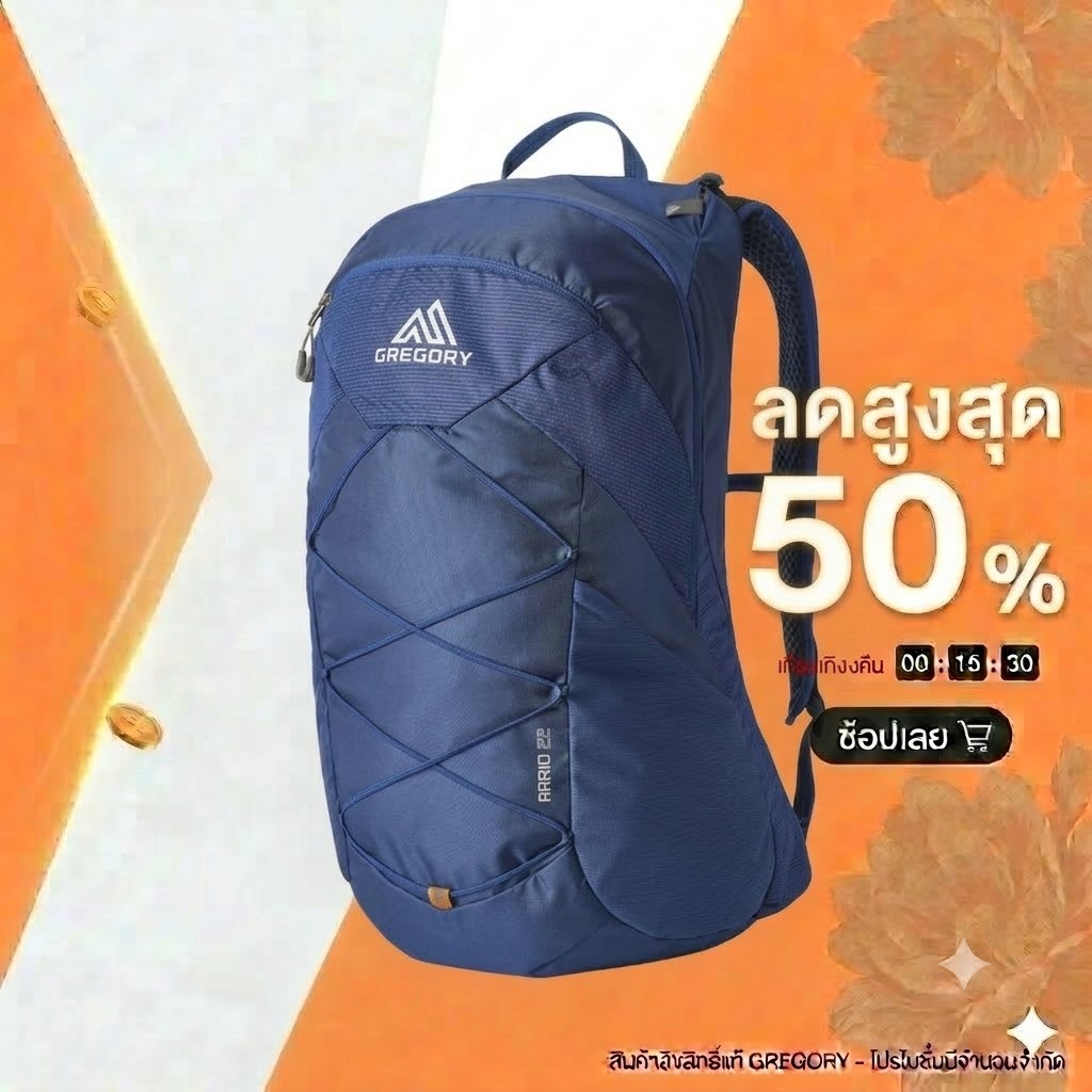 Gregory Arrio 22 กระเป๋าเป้ ขนาด 22 ลิตร Empire Blue สีน้ำเงิน มาพร้อม Rain Cover