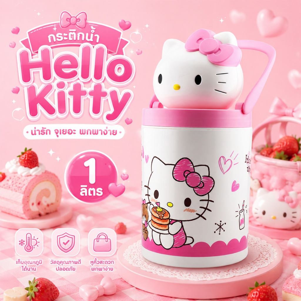 ของแถมกระติกน้ำ Hello Kitty ลิขสิทธิ์แท้ SANRIO สุดน่ารัก สำหรับยอดซื้อเกิน 2,000 บาท กดรับที่ Add On