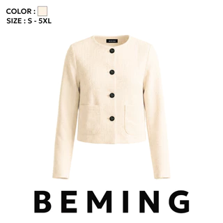 Bemingtop1235(S-5XL)-Vavie Top - เบลเซอร์ผ้าทวีตดีไซน์คอกลมให้ลุคเรียบหรูใส่ง่ายได้โอกาส