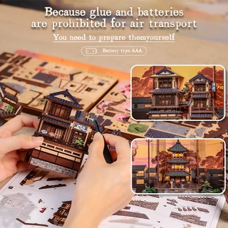 CUTEBEE BJAA402 Twilight Sakura Machi โมเดลไม้ DIY 3D ถนนเก่าเกียวโต พร้อมไฟ LED ของขวัญญี่ปุ่น