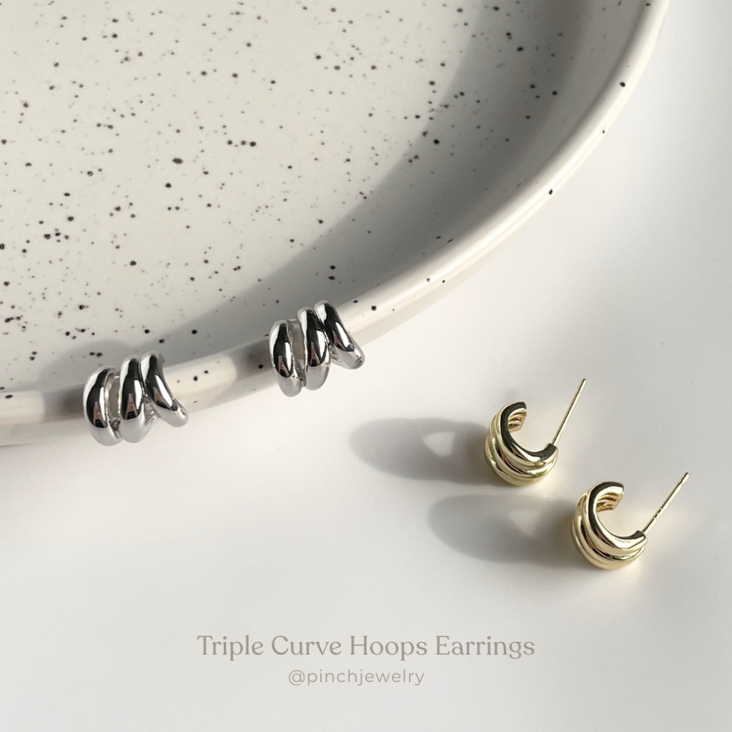 Pinch Triple Curve Hoops Earrings S925