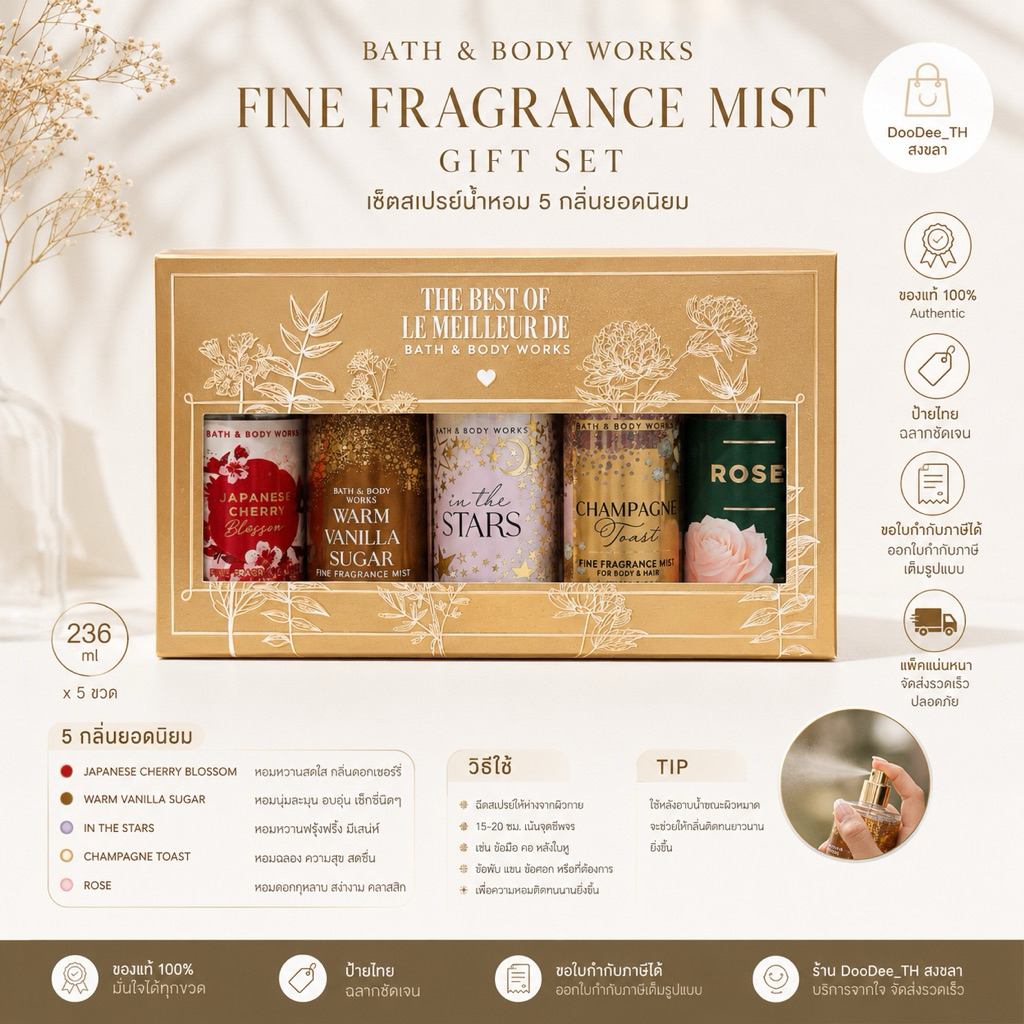 BATH & BODY WORKS SET น้ำหอม 75ml. 5 ขวด ของแท้100% Fine Fragrance Mist Box Set