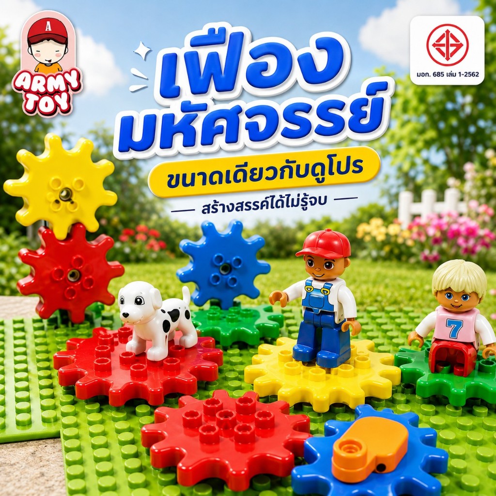 FEELO ของเล่นตัวต่อ ชุดเฟืองหมุนมหัศจรรย์ ขนาดเดียวกับดูโปร ของเล่นฝึกทักษะ