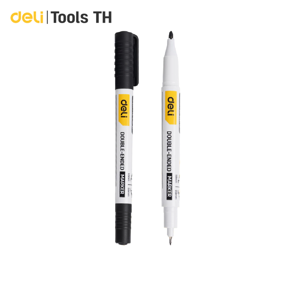 Deli ปากกามาร์คเกอร์ ปากกาเคมี 2 หัว เขียนลื่น แห้งเร็ว กันน้ำ งานช่าง งานไม้ Permanent Marker