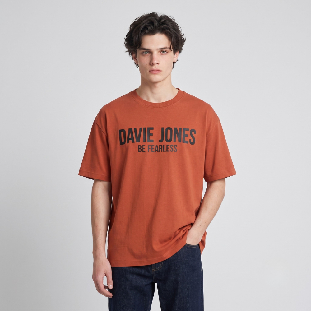 DAVIE JONES تيشيرت رجالي واسع بالشعار — صورة 3
