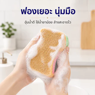 ONR ฟองน้ำล้างจานรูปตัว S 2 ชิ้น 2 ด้าน ใยมะพร้าว+ฟองน้ำ ขจัดคราบมัน ไม่เป็นรอย นุ่มซับน้ำ