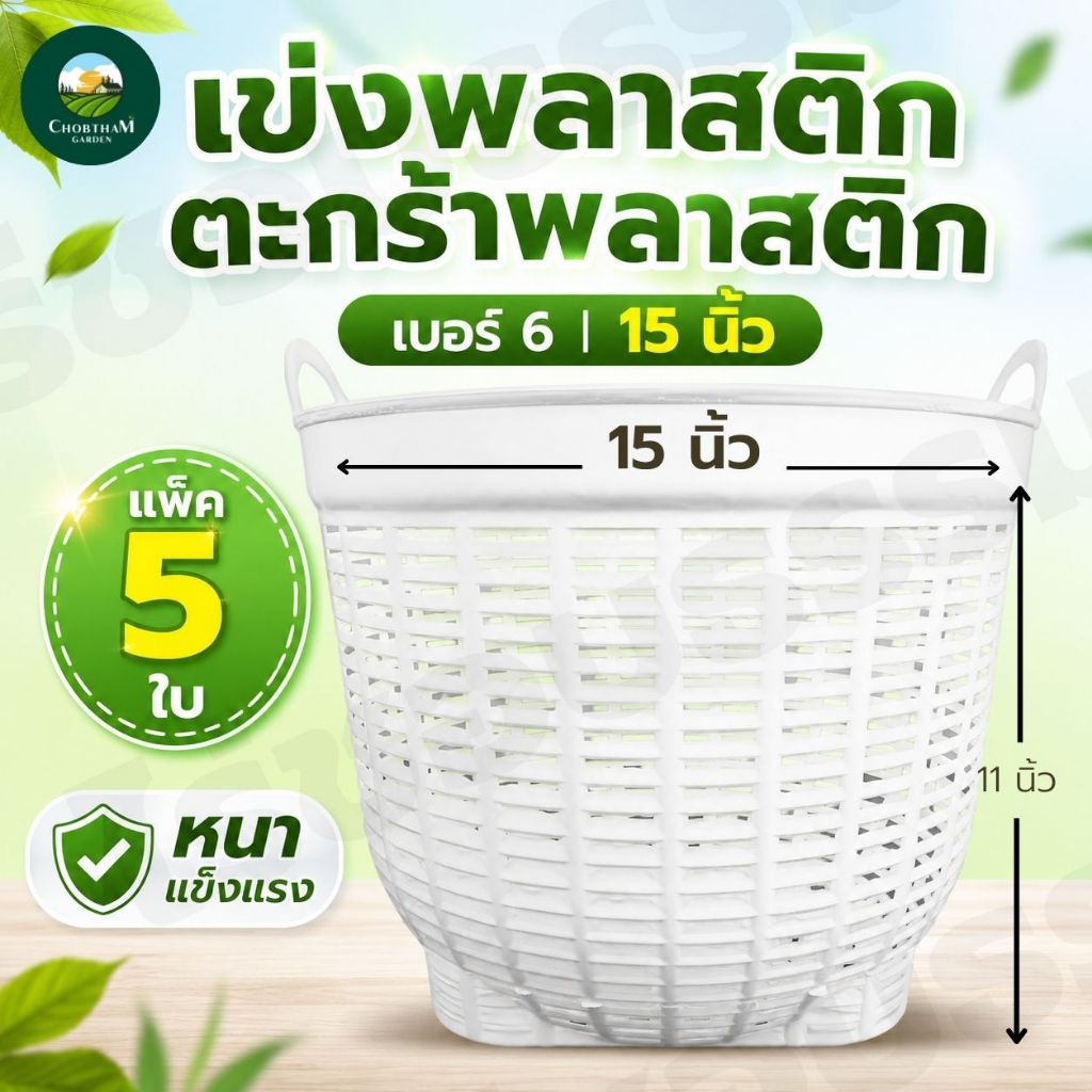 เข่งพลาสติก 5 ใบ /10ใบ มินิมอล  ตะกร้าพลาสติก เข่งปลูกต้นไม้ (เบอร์6)  15 นิ้ว หนา แข็งแรง